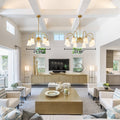 Modern Gold Chandelier Pleated Trumpet White Ceramic Shades