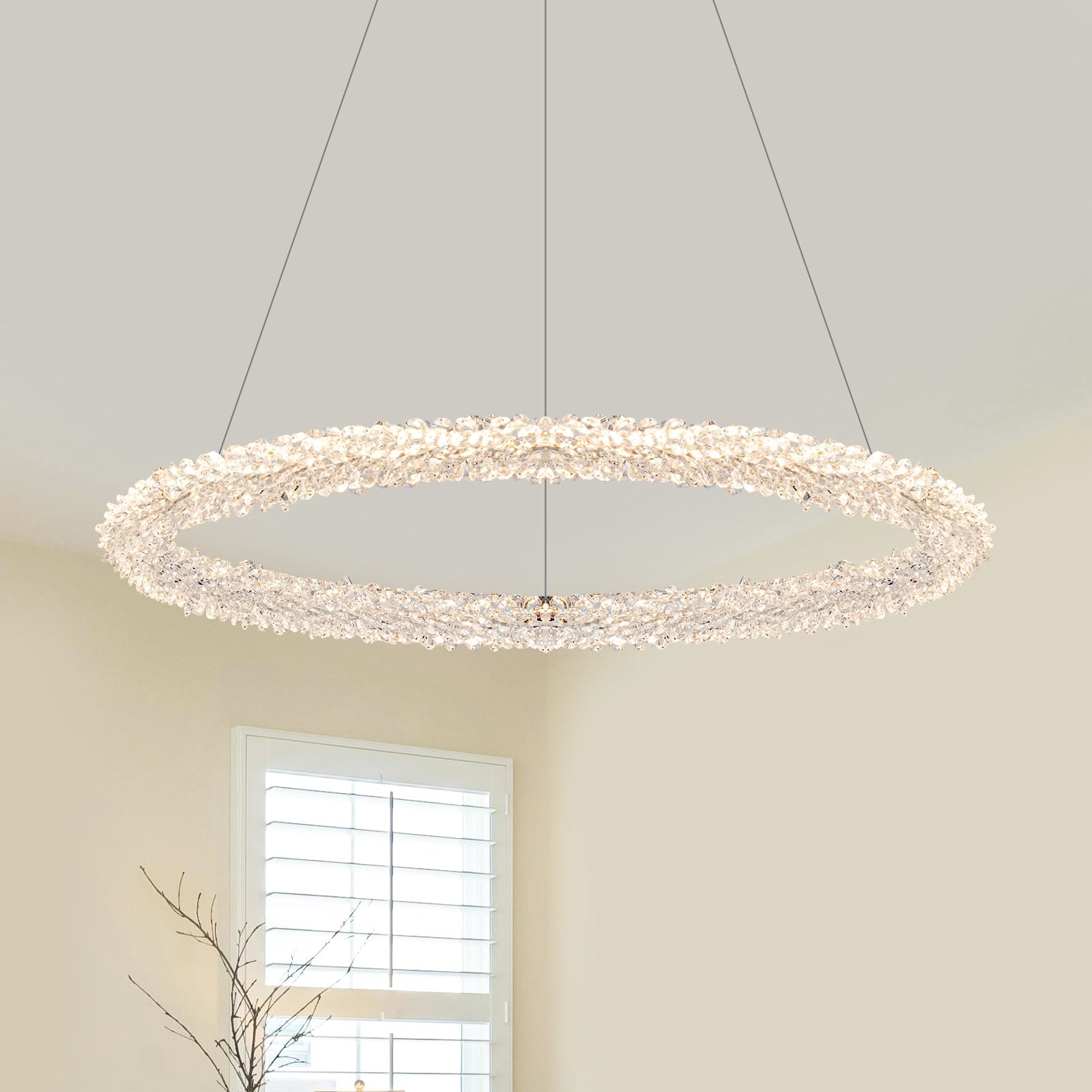 Modern Gold Crystal Led Chandelier Dimmable Ring Light