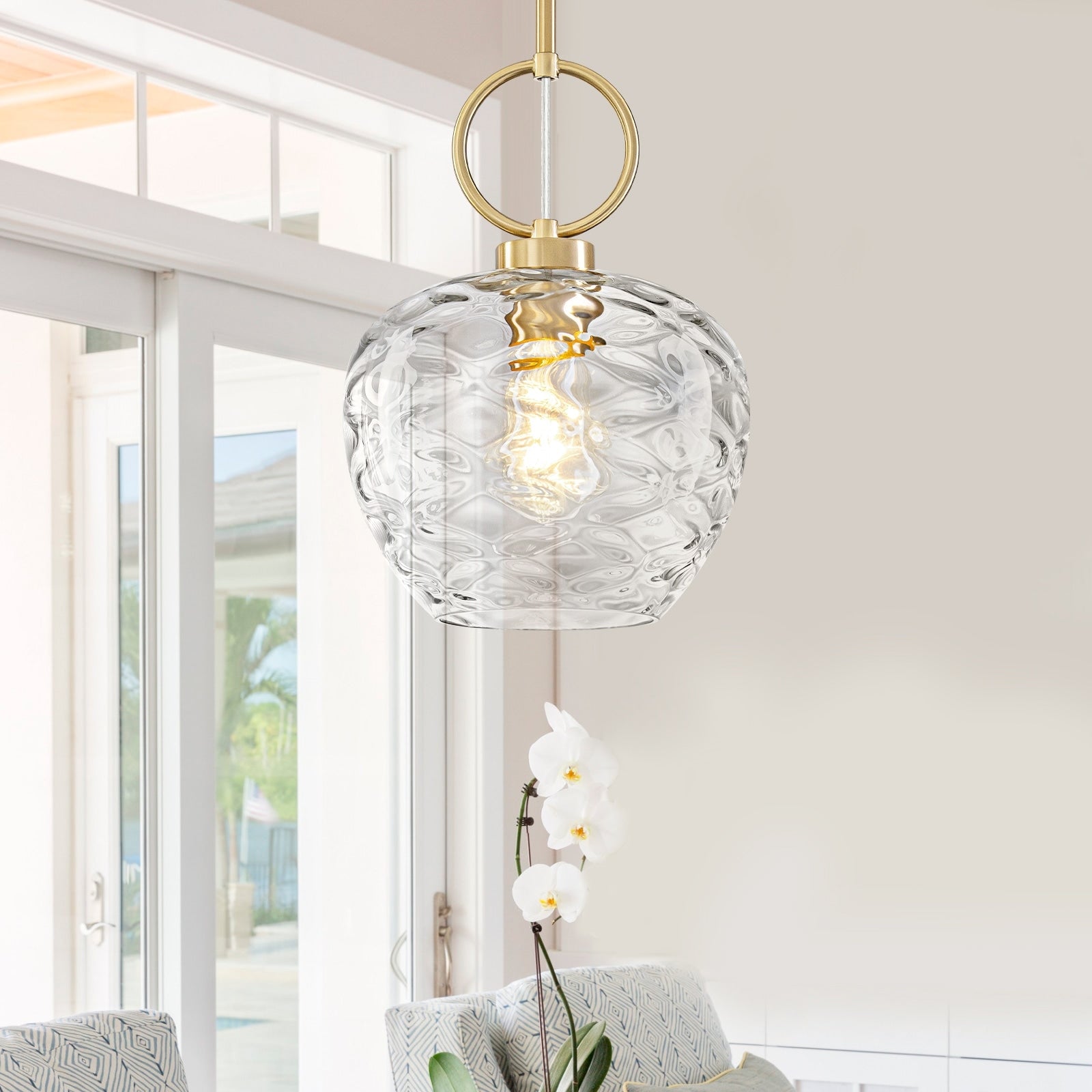Modern Gold Geometric Glass Pendant Light Fixture Adjustable Cord Dia.9.06 In