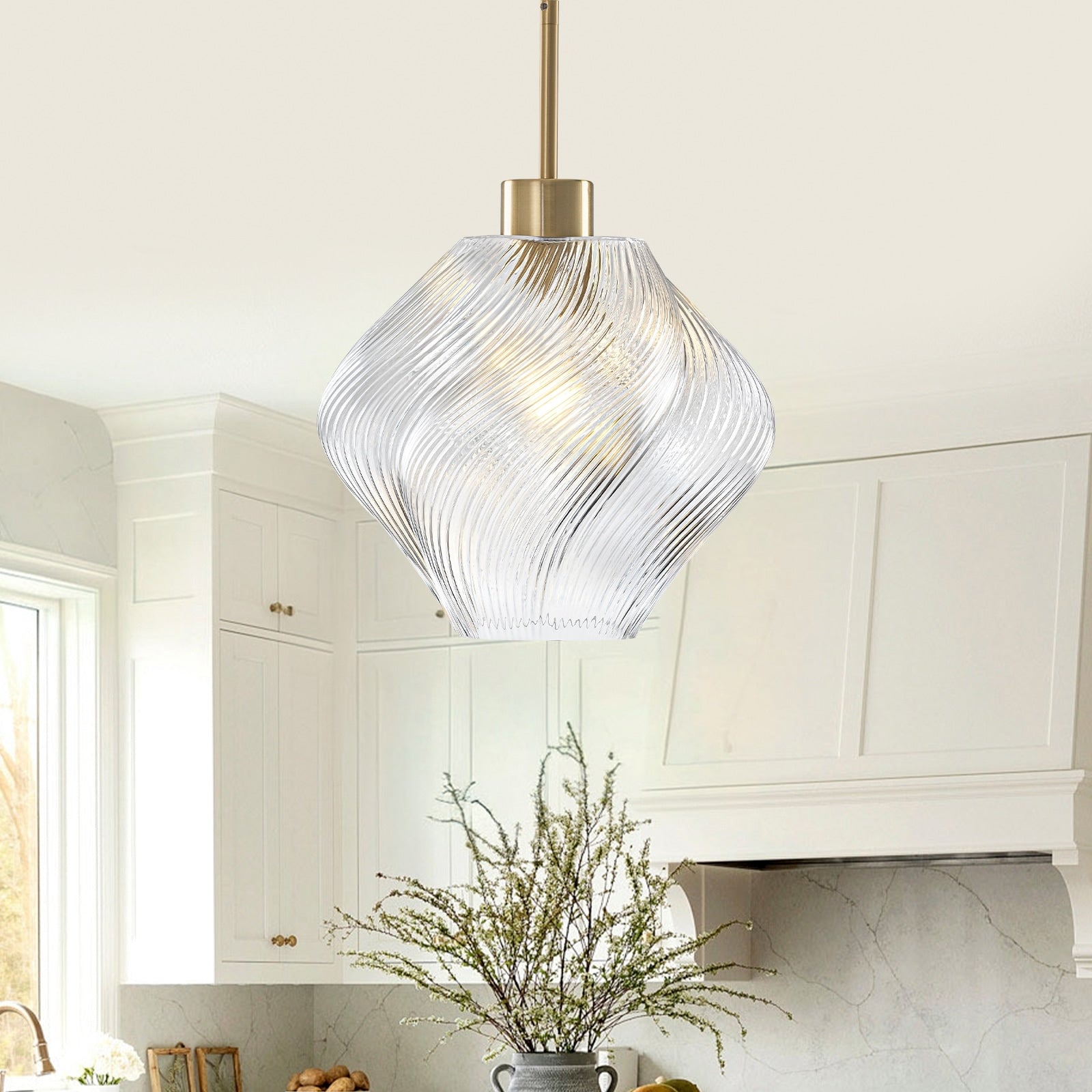 Modern Gold Kitchen Island Pendant Light With Clear Glass Shade Dia.11.42 In