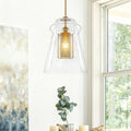 Modern Gold Kitchen Island Pendant Light With Clear Seeded Glass Shade Dia.11.5 In