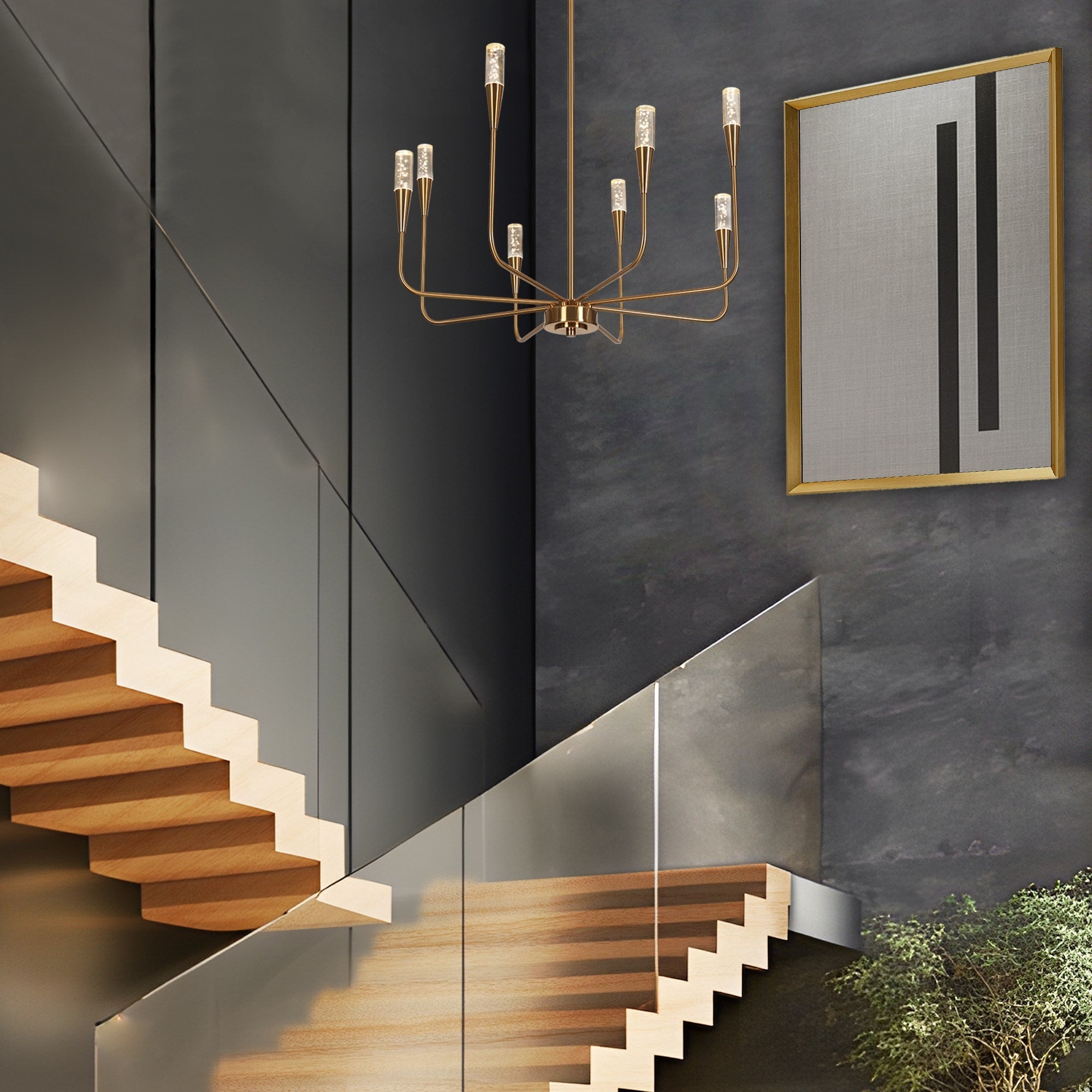 Lnc 8 Light Champagne Steel Chandelier
