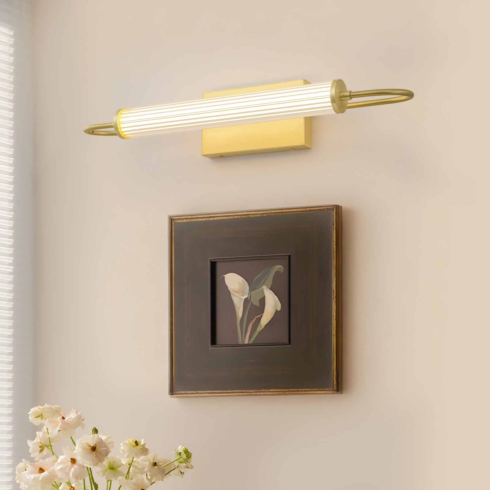 Modern Gold Led Wall Sconce With Cylinder Acrylic Shade Bathroom W 23.85 In.