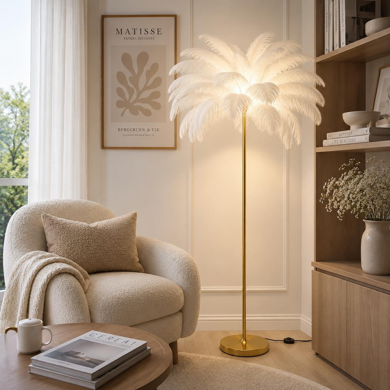 Modern Gold Metal Feather Floor Lamp