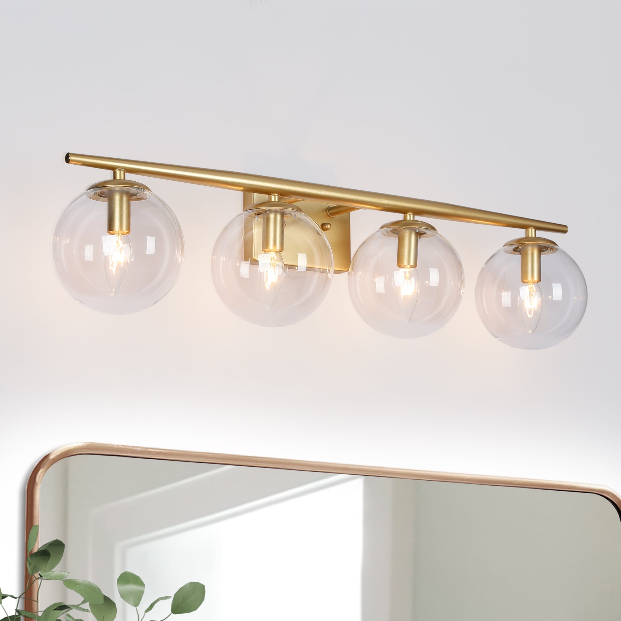 Modern 3 Lights Glass Bathroom Vanity Lights Gold Wall Sconces Lighting L22 X H8.5 X E7.5