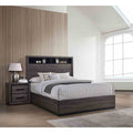 Modern Gray Bookcase Headboard Bed Two Nightstands 3Pc Bedroom Set