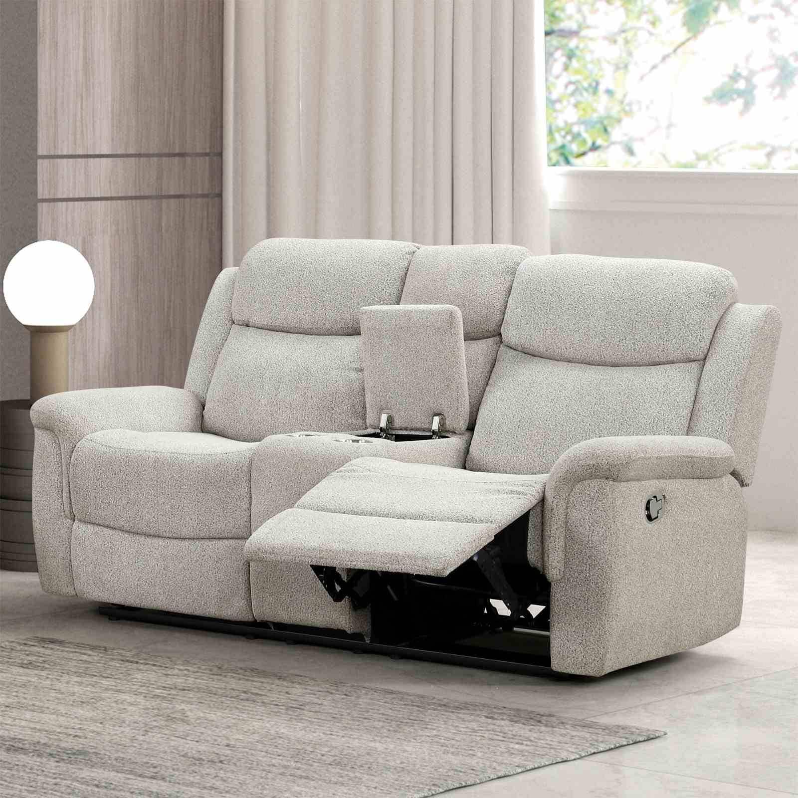 Modern Gray Fabric Upholstered Reclining Loveseat Console 1Pc