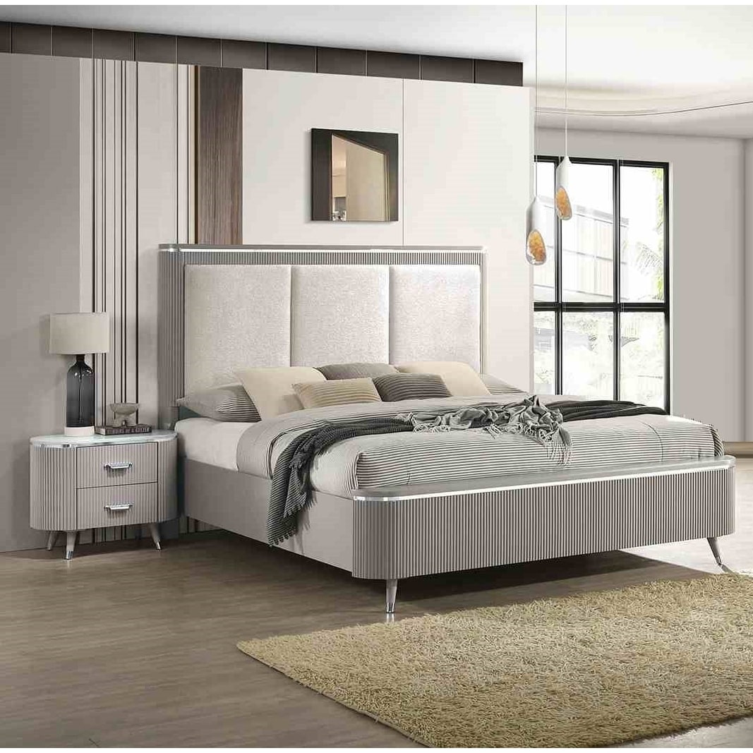 Modern Gray Finish Bed 2X Nightstands 3Pc Bedroom Set