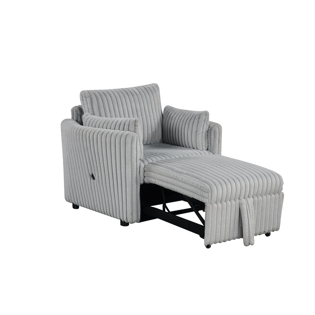 Modern Gray Upholstered Modular Design Pull Out Chair 1Pc Usb Ports