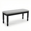 Modern Grey Upholstered Dining Bench Black Finish Solid Rubberwood