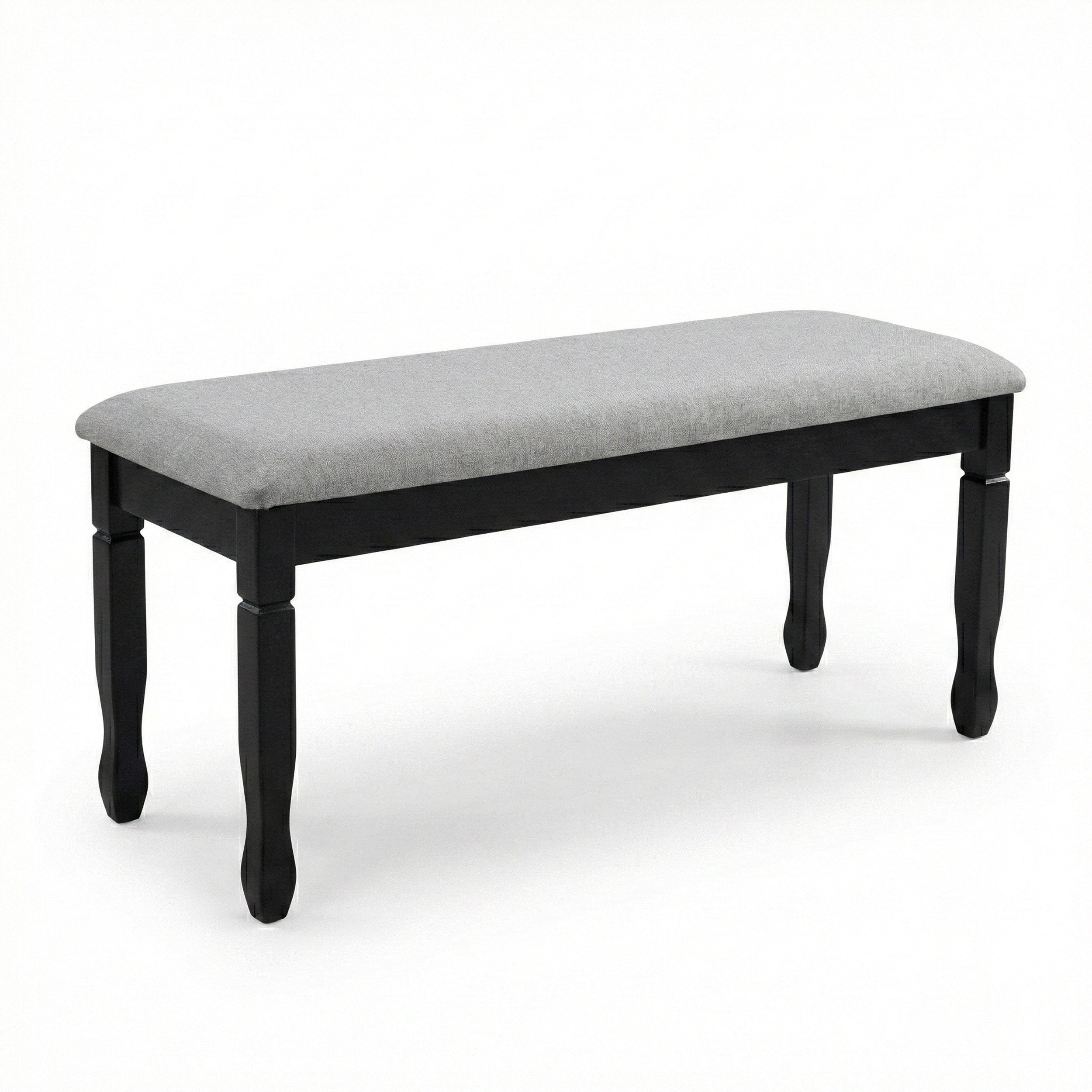 Modern Grey Upholstered Dining Bench Black Finish Solid Rubberwood