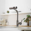 Modern Gunmetal Gray Single Handle Kitchen Faucet With Pull Out Sprayer 3 Function Water Outlet