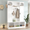 Modern Hall Tree With Adjustable Shelves Dual Cabinets Bench Entryway Organizer