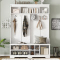 Modern Hallway Hall Tree With Metal Hooks And Storage Space Multi Functional Entryway Coat Rack With Shoe Cubbies