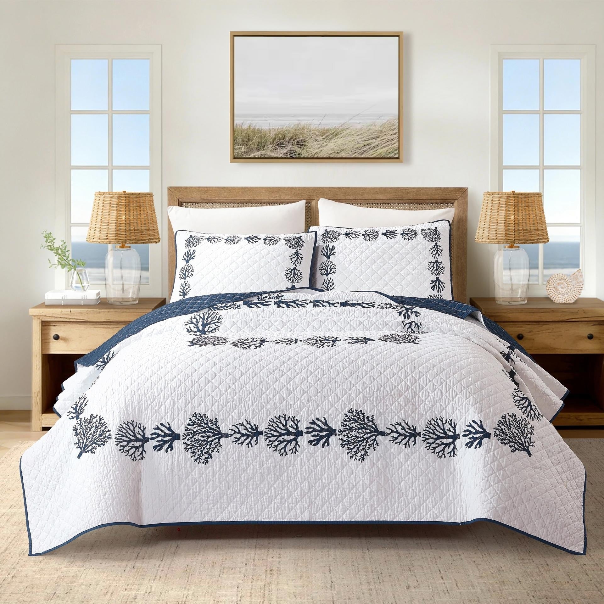 Modern Heirloom Tranquil Reef Coastal Cotton Reversible Quilt Set