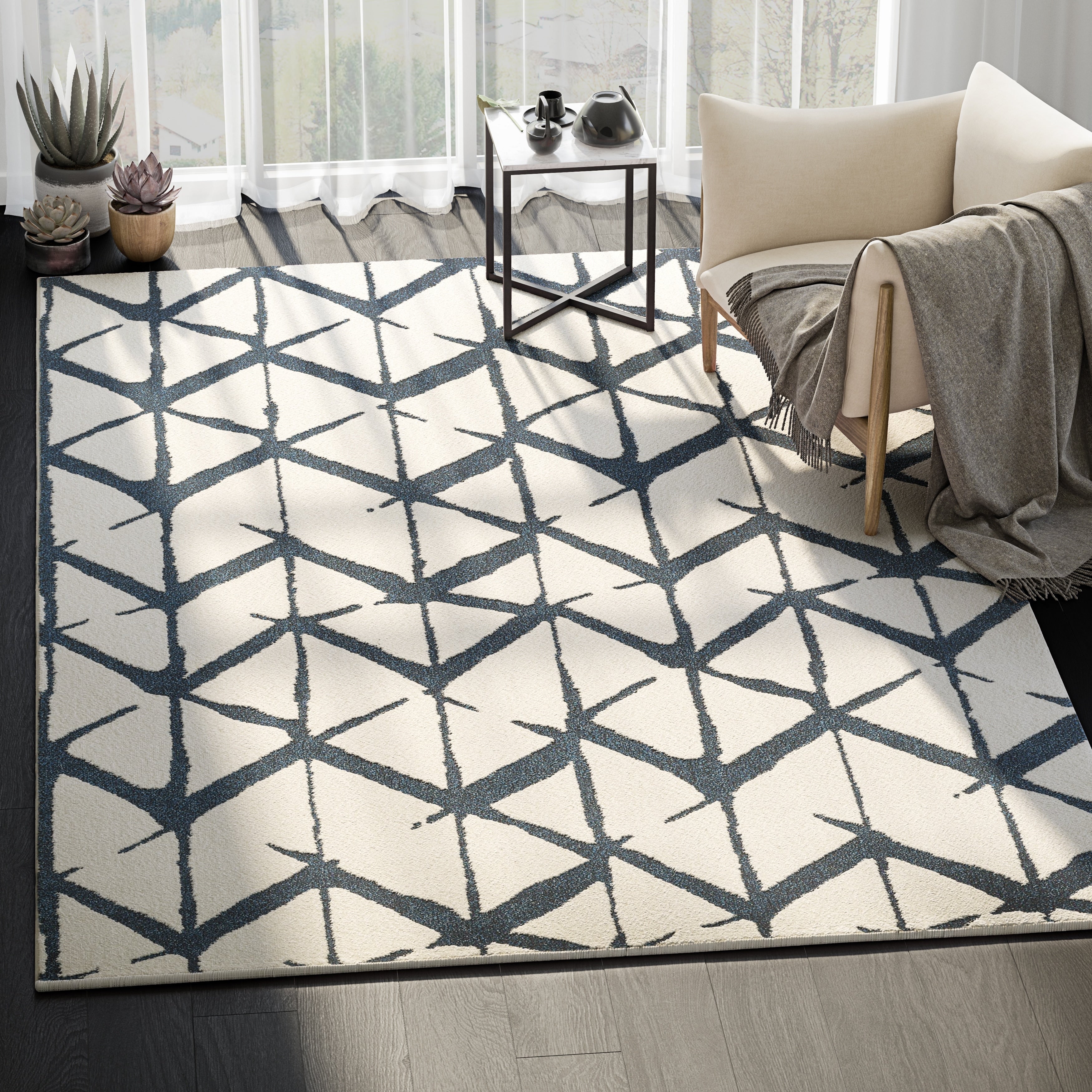 Modern Indoor Ivory Abstract Laguna Rug 4 X 6