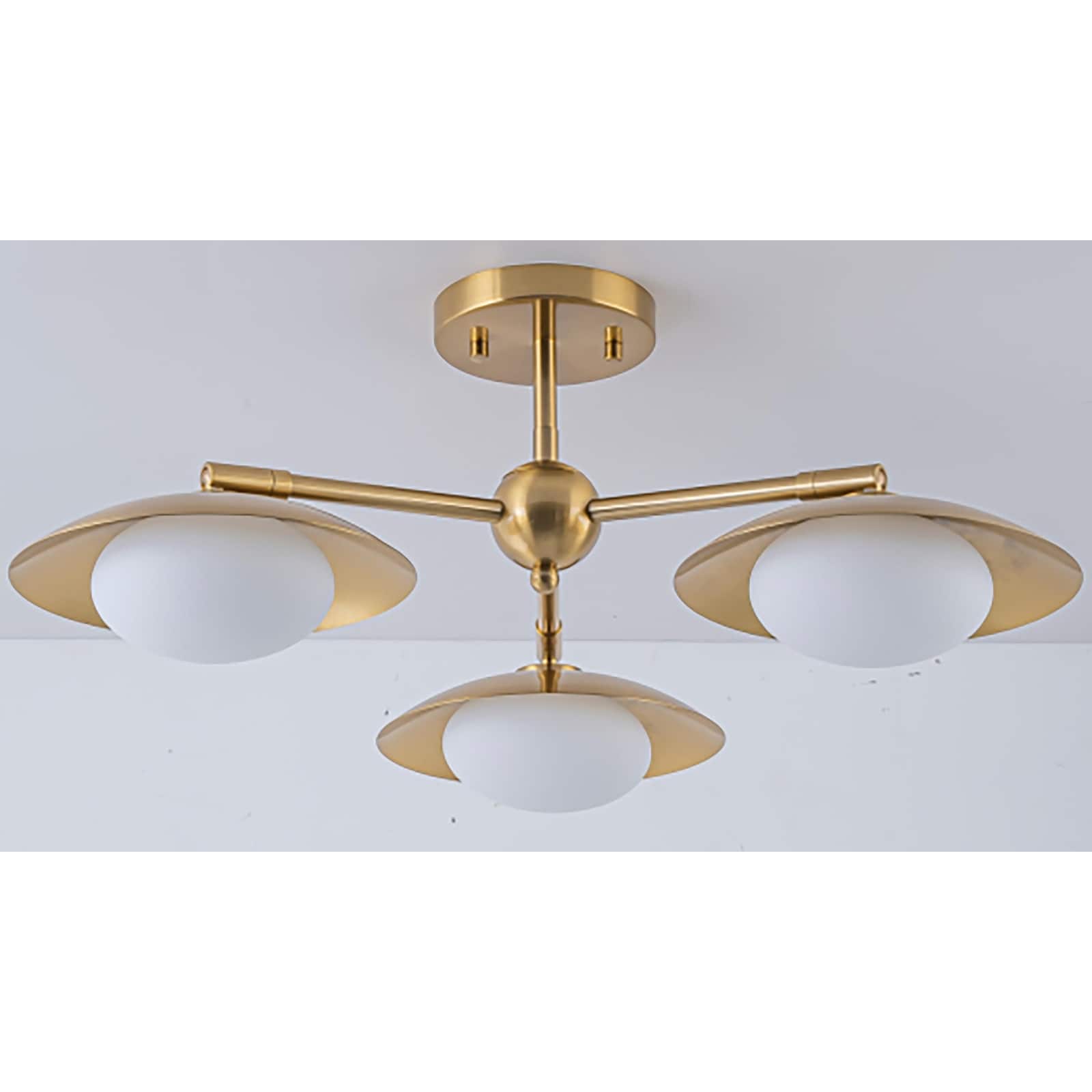 Modern Industrial 3 Light Sputnik Opal Glass Semi Flush Mount Gold