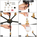 Modern Industrial 5 Light Matte Black Gold Chandelier Globe Glass Shades Pendant Light Fixture For Dining Room