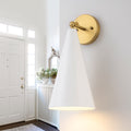 Modern Industrial Brushed Gold Wall Sconce With White Conical Shade 1 Light