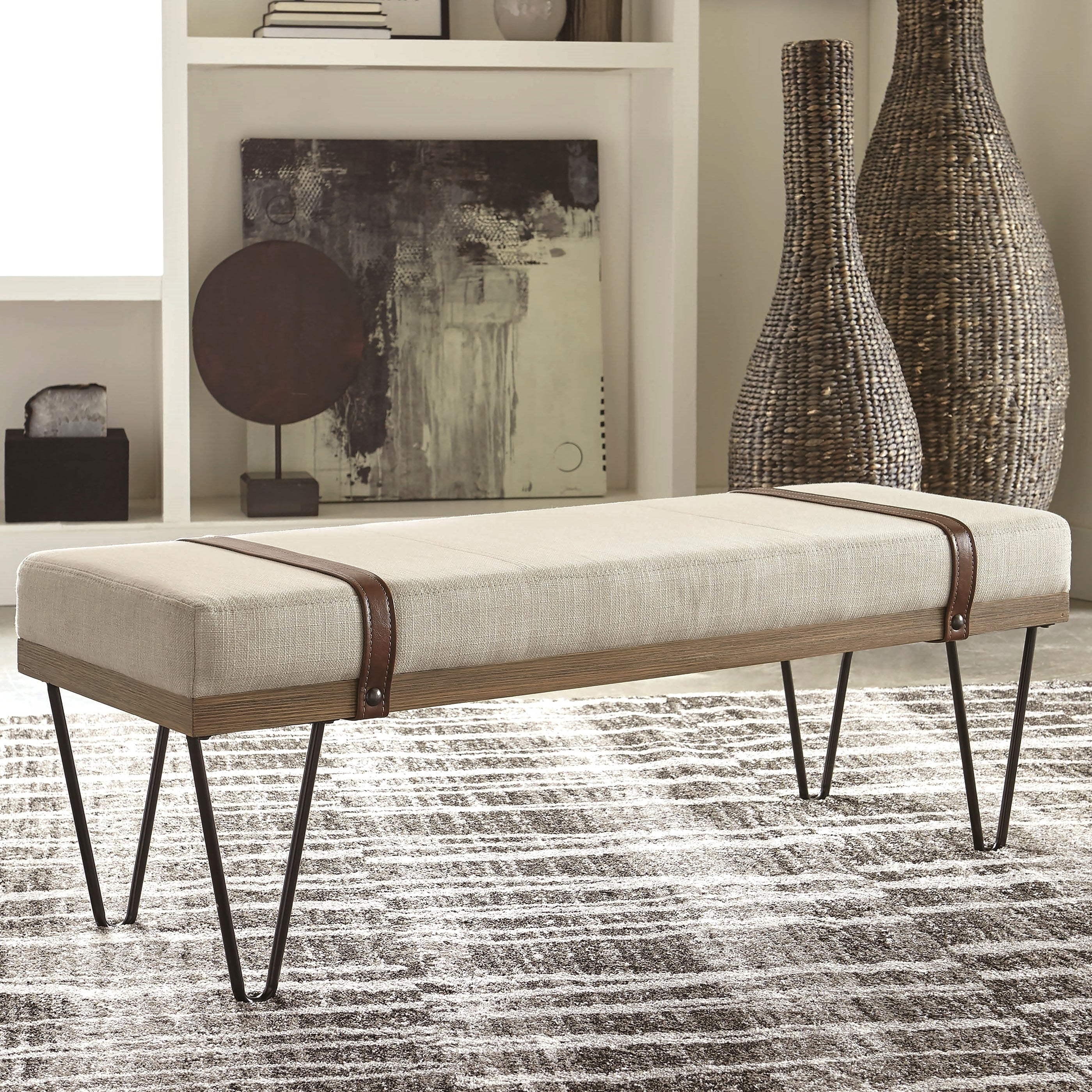 Modern Industrial Inspired Design Accent Bench With Hairpin Legs