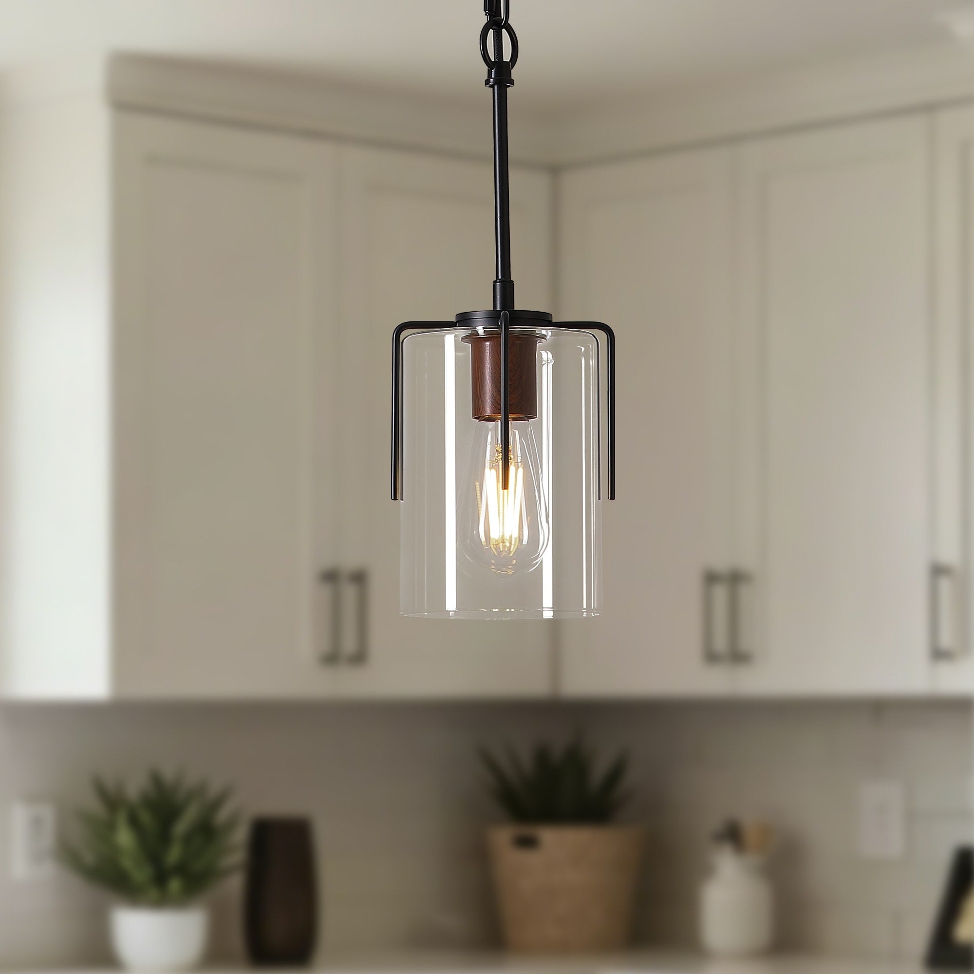 Modern Industrial Pendant Light With Clear Glass Shade Adjustable Metal Pendant Lighting Easy Clean Glare Free Light Fixture