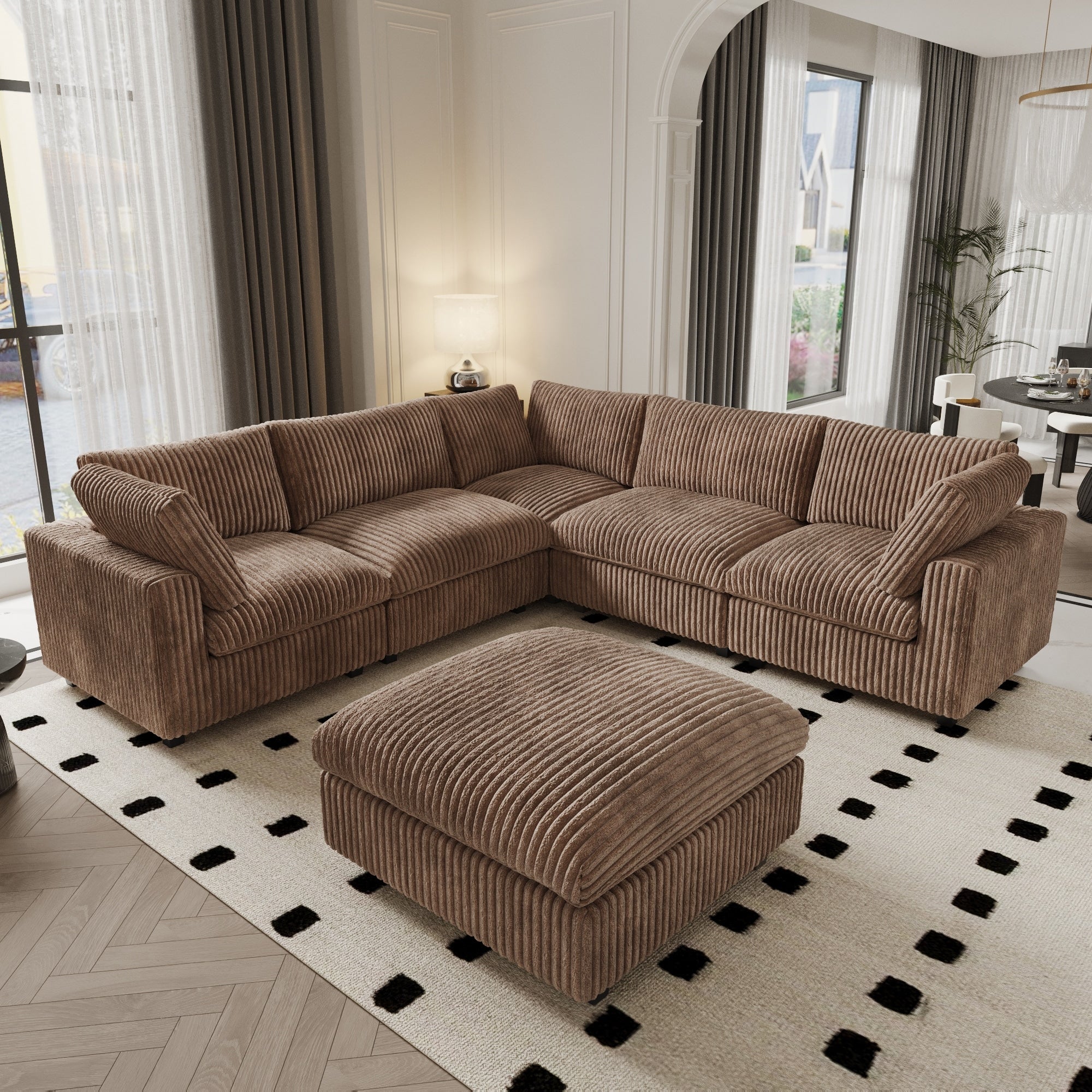 Modern L Shape Upholstered Reversible Modular Sofa Ottoman For Living Room Apartment