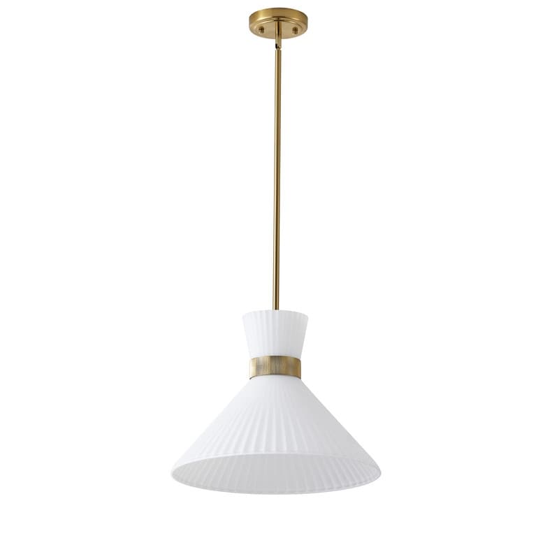 Modern Led Brass Pendant Light White Jade Glass Cone Shade