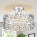 Led Semi Flush Mount Ceiling Light Metal Carved Shade Crystal Accents Dia.13.78 In