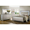 Modern Led Silver Finish Button Tufted Bed Chest Dresser Mirror 4Pc Solid Wood Bedroom Set