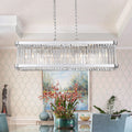 Modern Linear 5 Light Chrome Rectangular Crystal Pendant Light