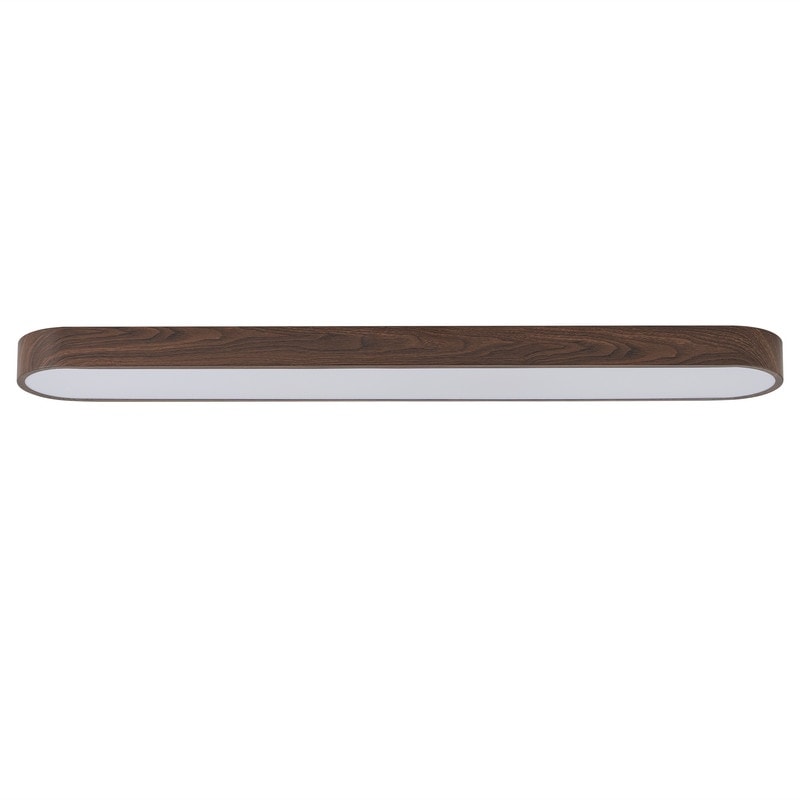 Modern Linear Flush Mount Ceiling Light Matte White Metal With Wood Grain Accent Milky White Diffuser