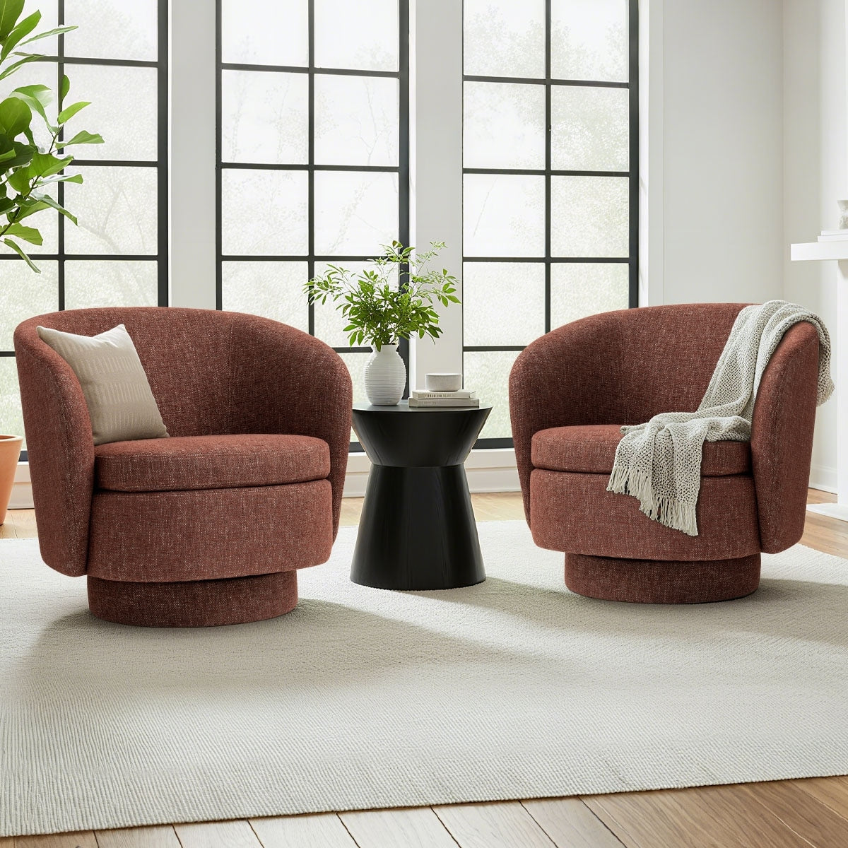 Modern Linen Swivel Barrel Accent Chair Set Of 2