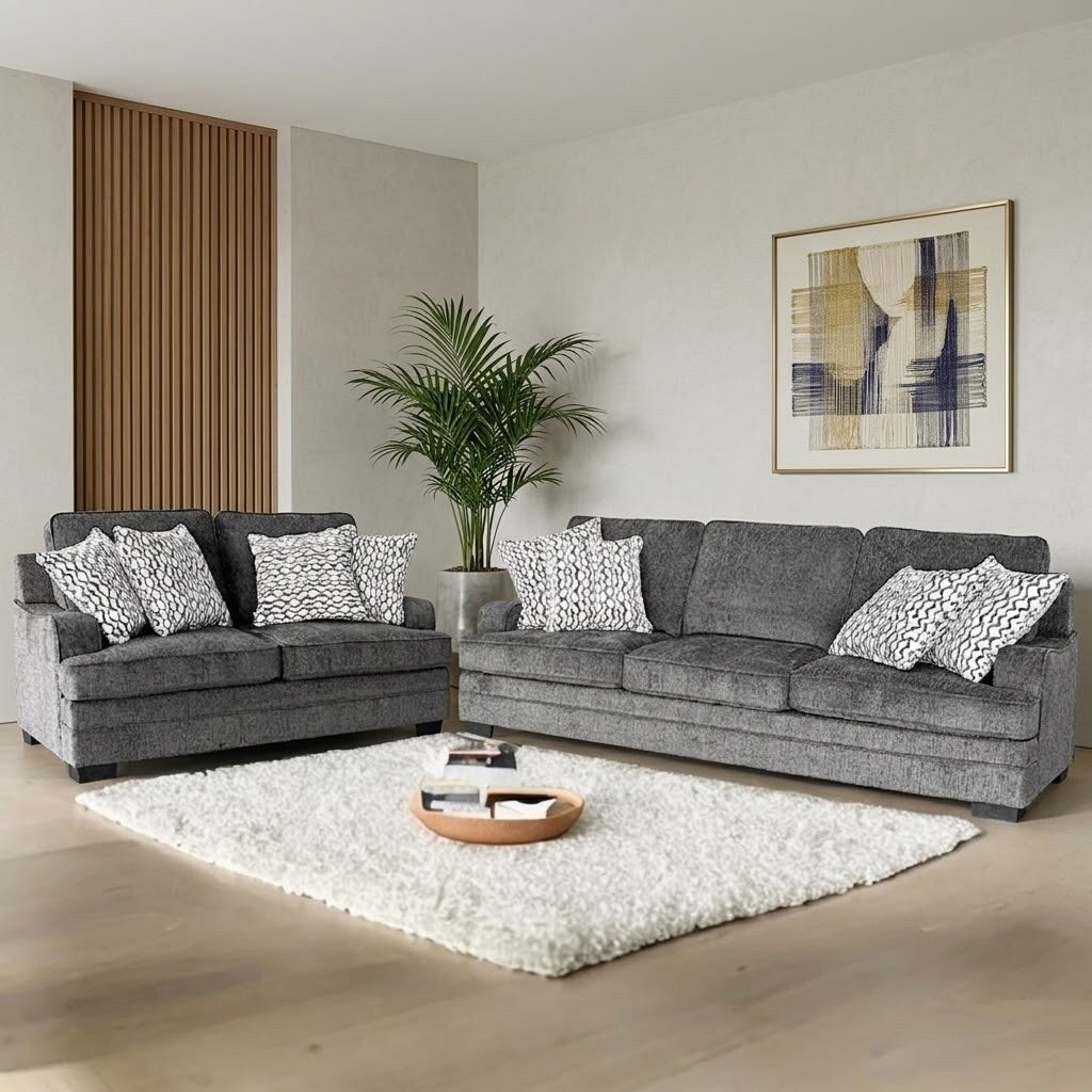 Modern Living Room 2Pc Stationary Sofa Set With 8 Pillows