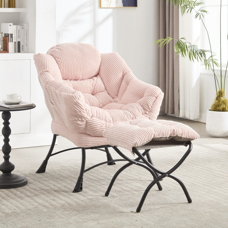 Modern Lounge Chair With Ottoman Plush Reading Accent Chair With Footrest And Side Pocket