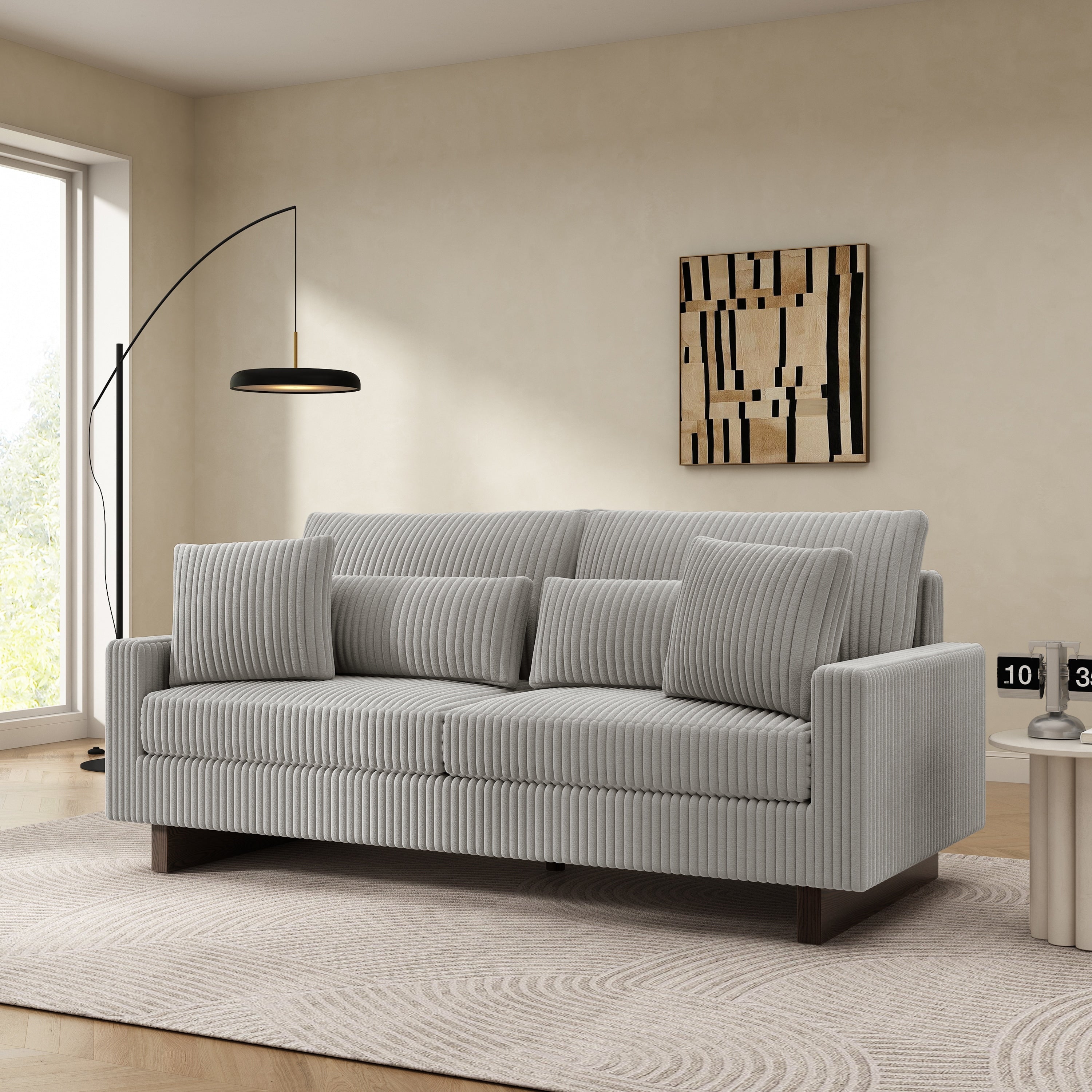 Modern Loveseat Sofa 80.3 Sofa Couch Upholstered Sofa With Four Pillows For Living Room