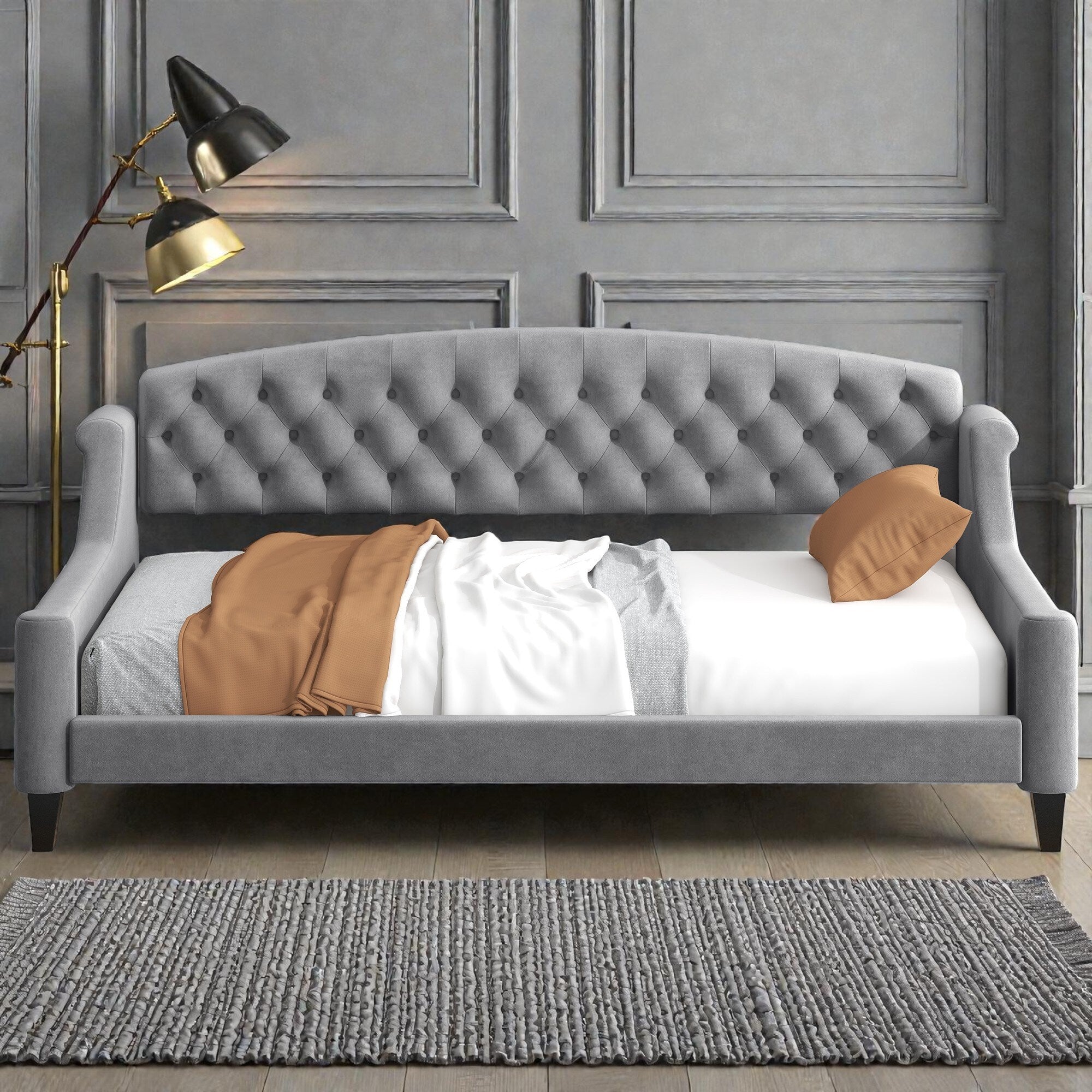 Modern Luxury Tufted Button Twin Daybed Upholstered Sofa Bed With Wood Frame And Slats No Box Spring Needed