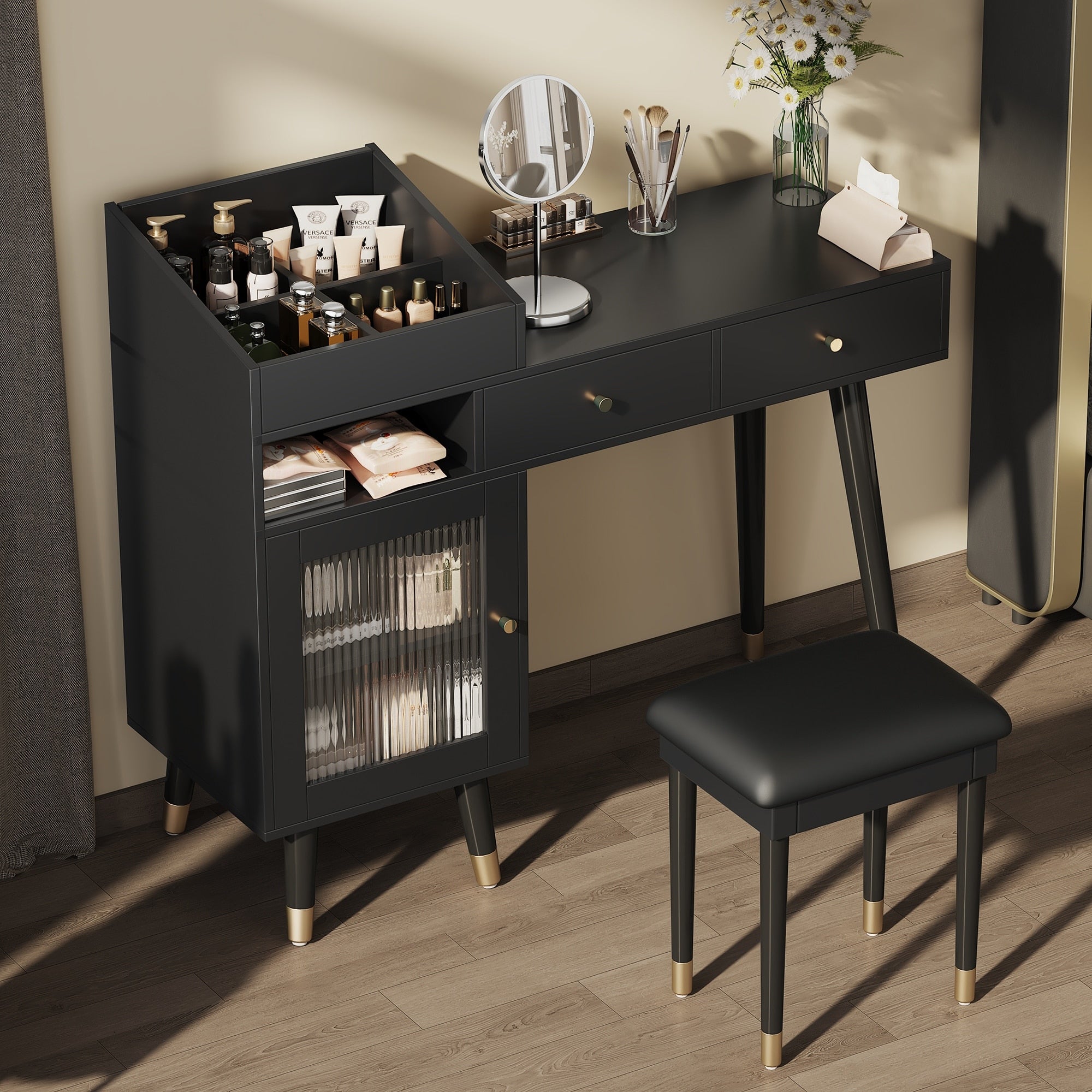 Modern Makeup Vanity Desk With Drawers Cabinet Charging Port