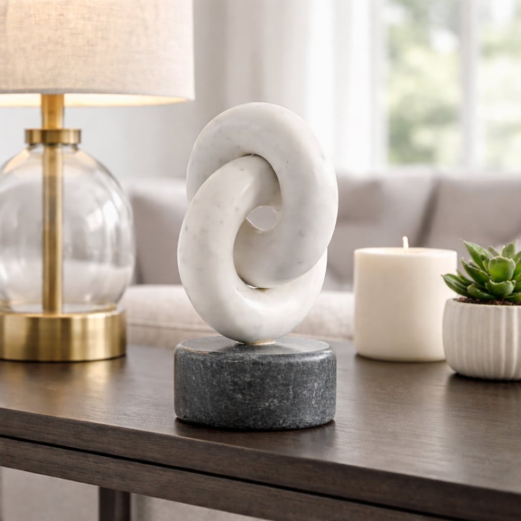 Modern Marble Link Figurine Decorative Statue 9 White Gray 8.75