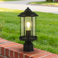 Modern Matte Black Seed Glass Outdoor Pathway Post Lantern Light D 6.7 H 13.4