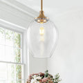 Modern Matte Brass Pendant Light Teardrop Ribbed Clear Glass Shade Dia.9.06 In