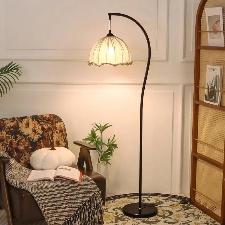 Modern Metal Arc Floor Lamp With Lotus Shaped Shade