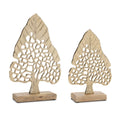 Modern Metal Leaf Tree On Wood Base Set Of 2