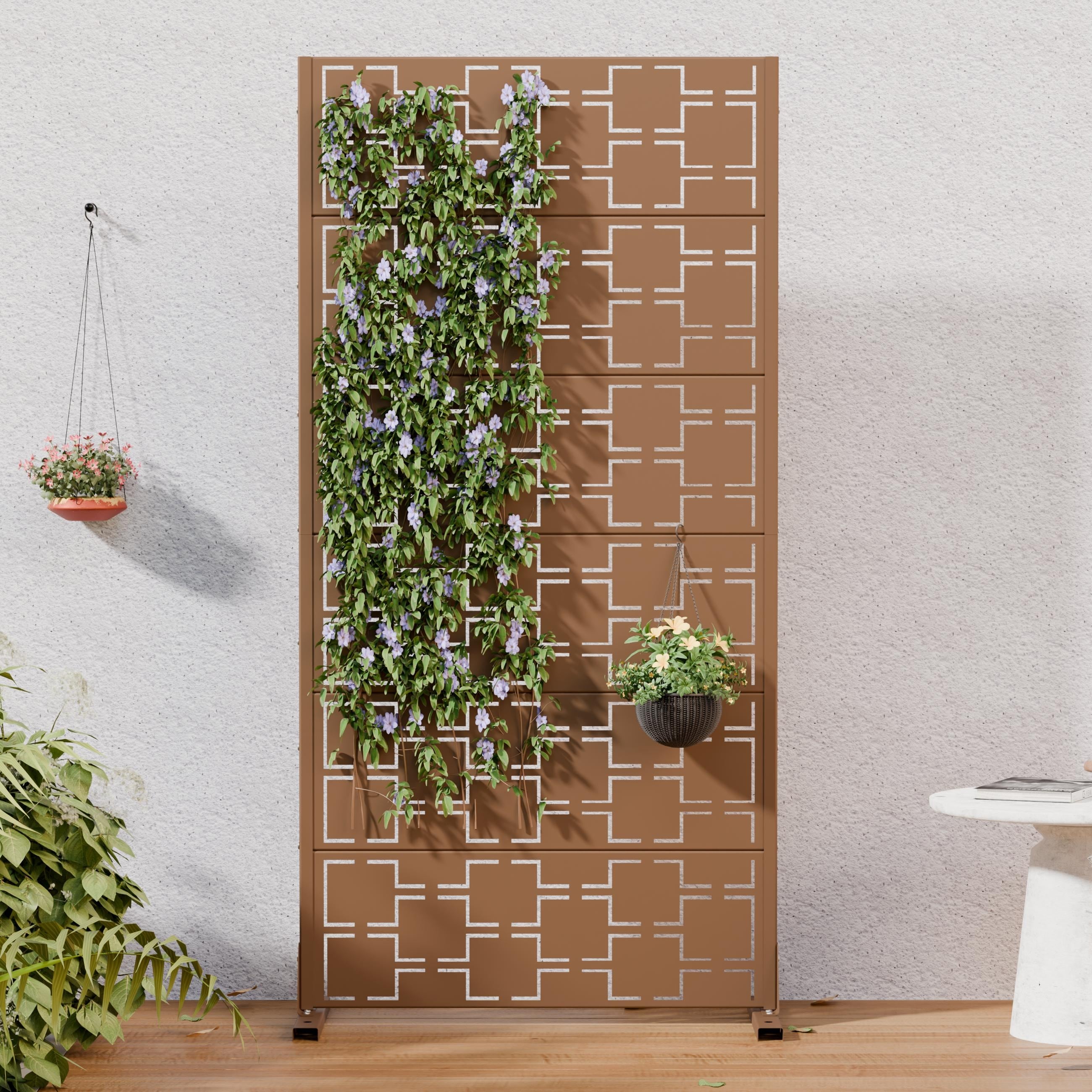Modern Metal Privacy Screen Outdoor Decorative Partition With Stable Base Hanging Plant Friendly Panel 60 H X 30 W