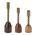Modern Metal Taper Candle Holder With Birch Base Set Of 3