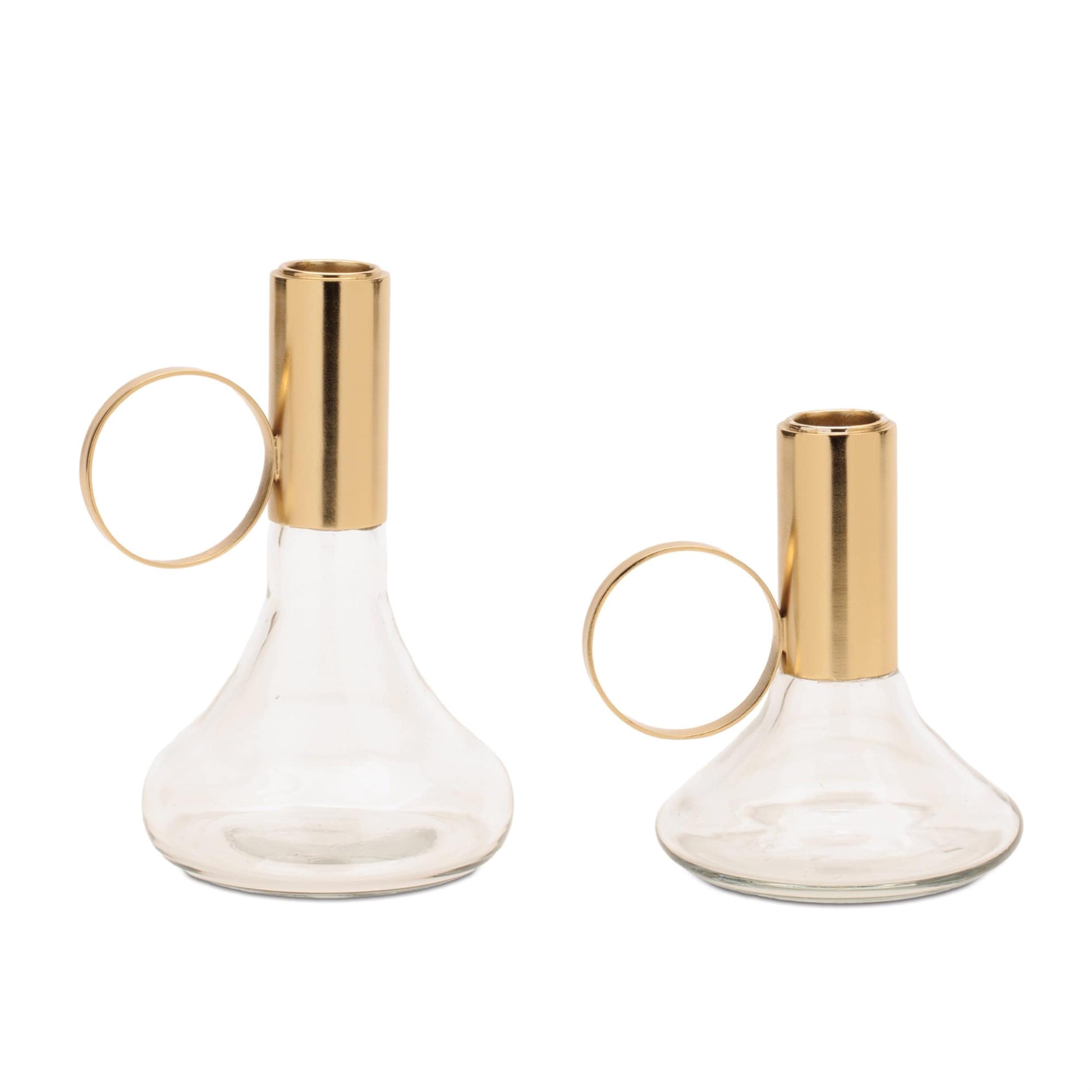 Modern Metal Taper Candle Holder With Glass Base Set Of 2