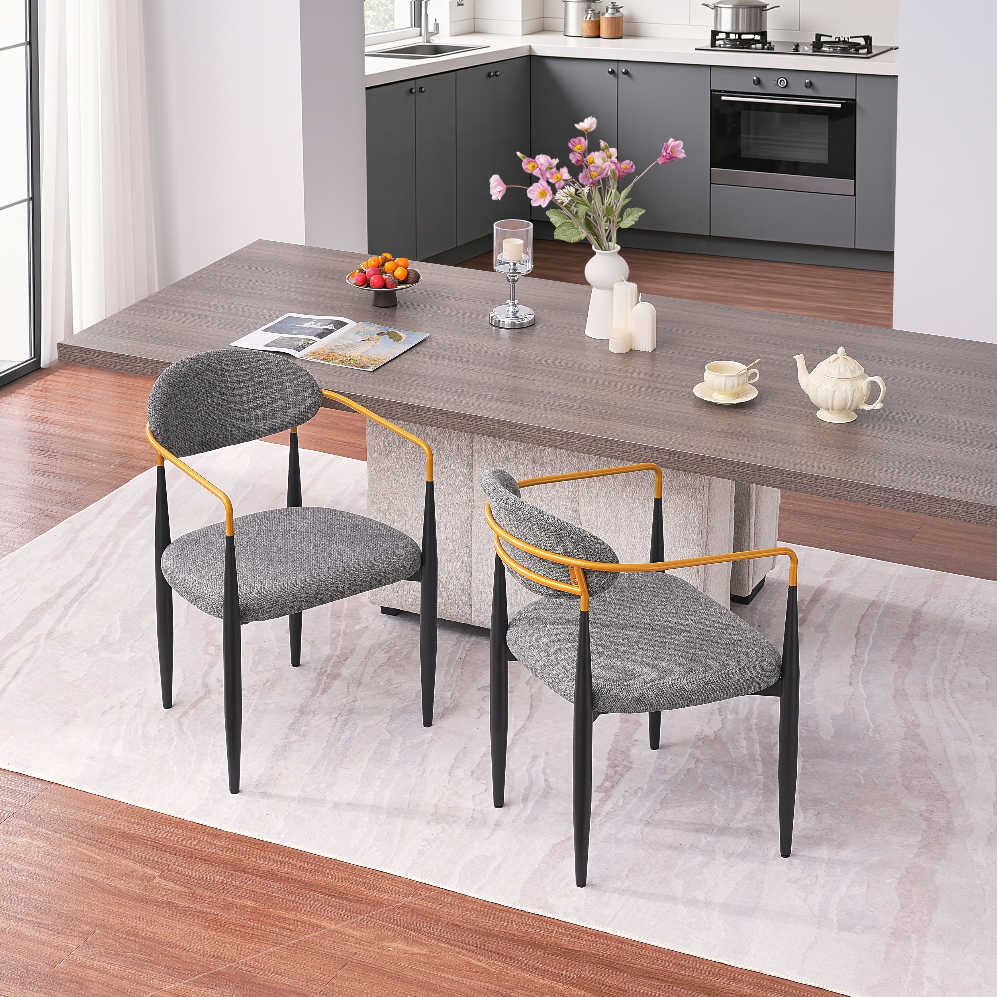 Modern Metal Upholstered Dining Chair With Ergonomic Backrest By Gdfstudio