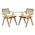 Modern Mid Century Dining Chairs Set Of 2 Rattan Accent Chairs Comfy Armchairs Outdoor Wood Chairs With Armrest