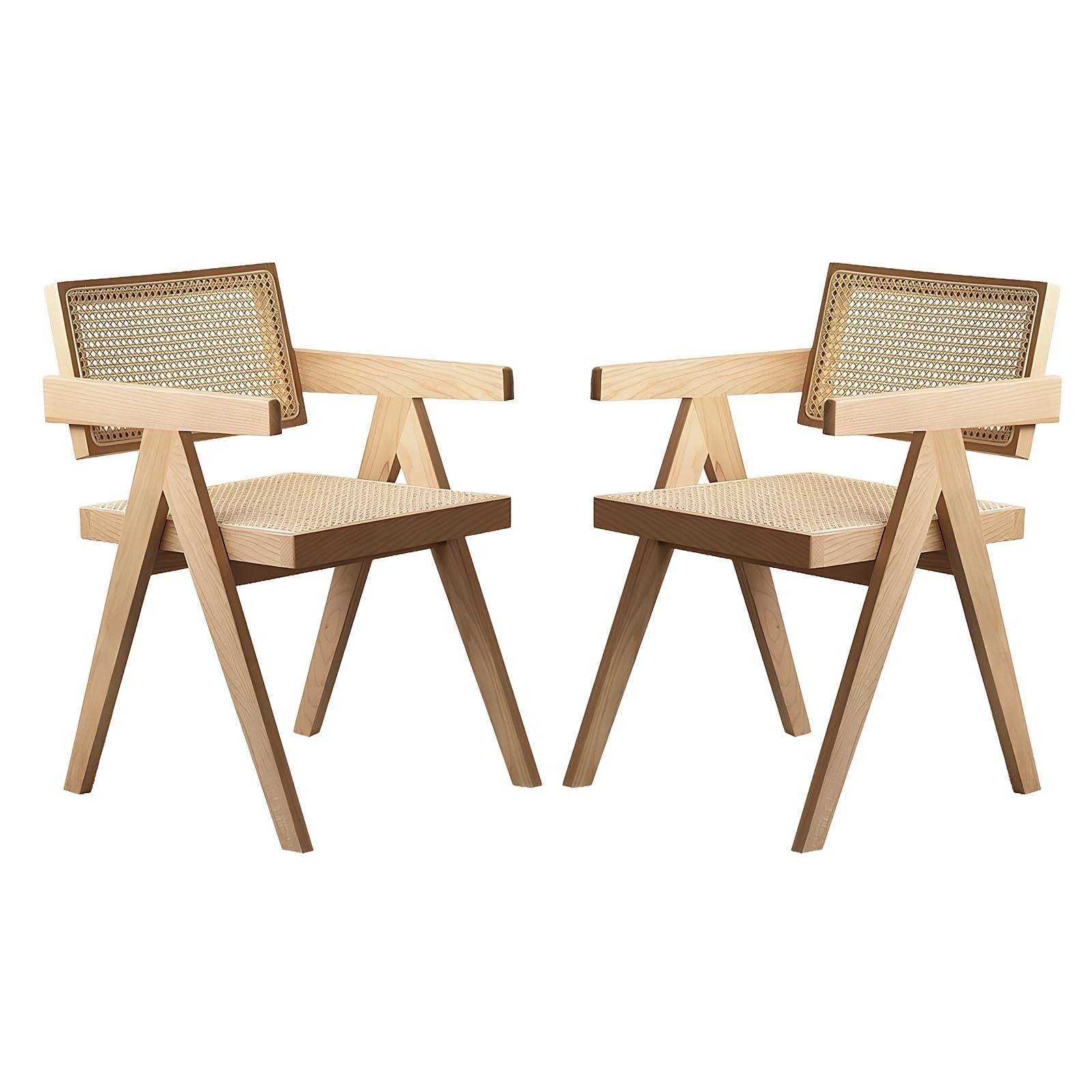 Modern Mid Century Dining Chairs Set Of 2 Rattan Accent Chairs Comfy Armchairs Outdoor Wood Chairs With Armrest