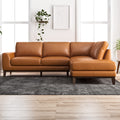 Mid Century Modern Milton Tan Leather Sectional Sofa Right Chaise 33 H X 100 W X72 D