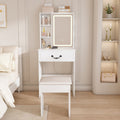 Modern Mini Dressing Table With Led Lit Mirror And Hidden Storage Includes Padded Stool Adjustable Brightness Vanity Desk